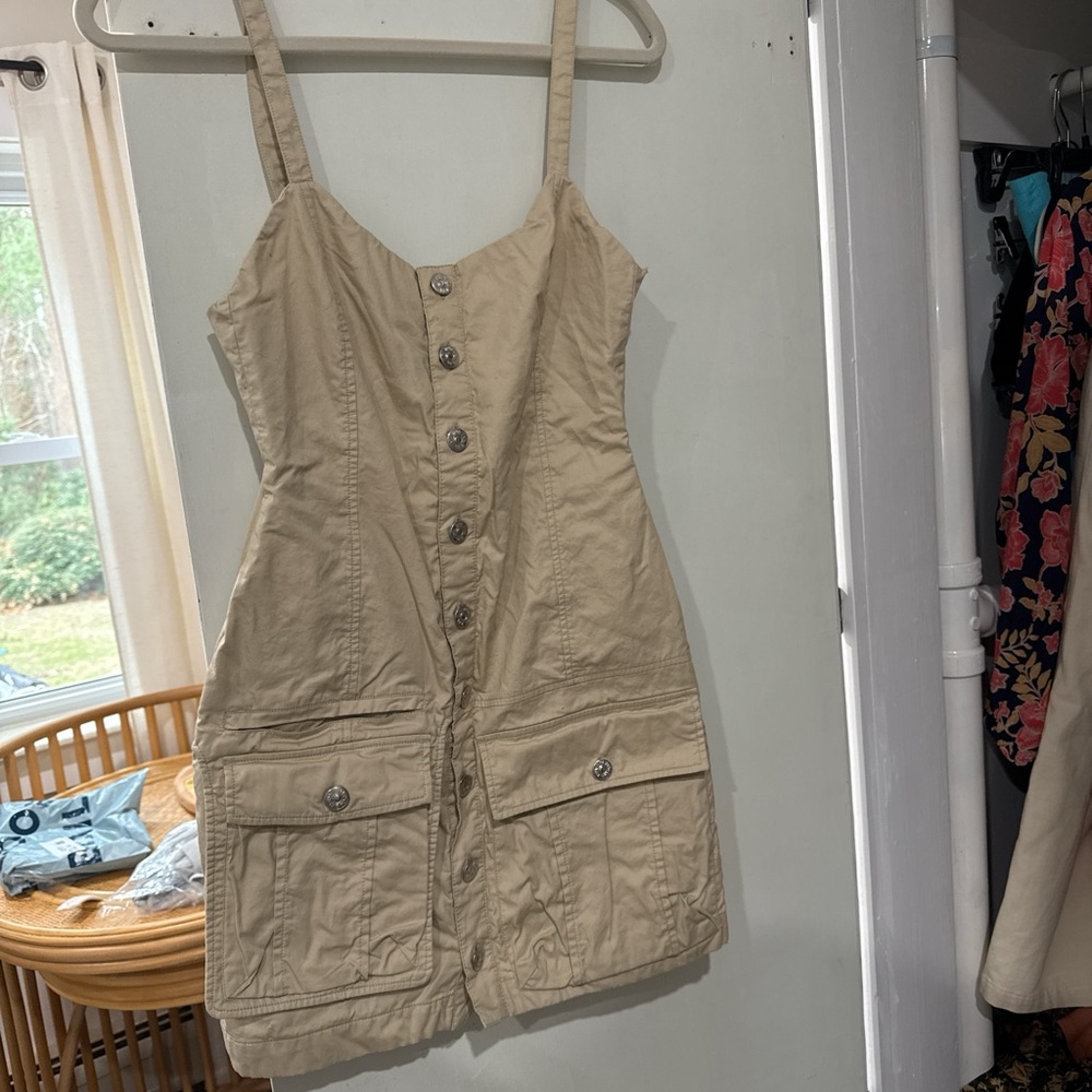Zara Beige Button-Front Dress with Pockets